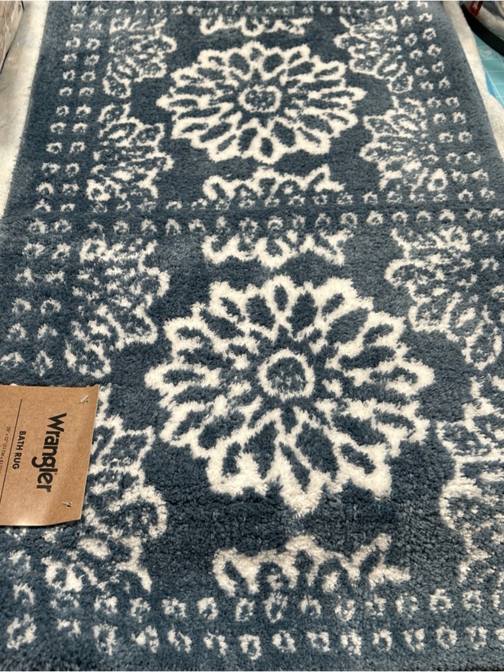 Wrangler Blue and White Floral Medallion Bath Rug